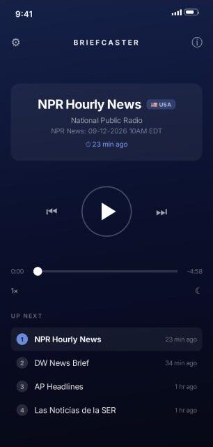 Briefcaster player screen